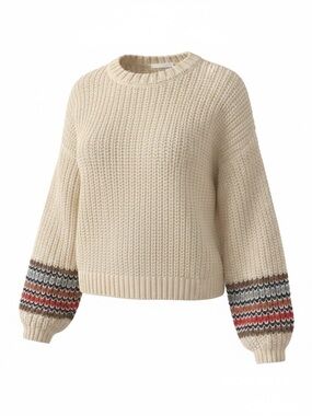 Z Supply Cream Knit Sweater with Patterned Sleeve Cuffs